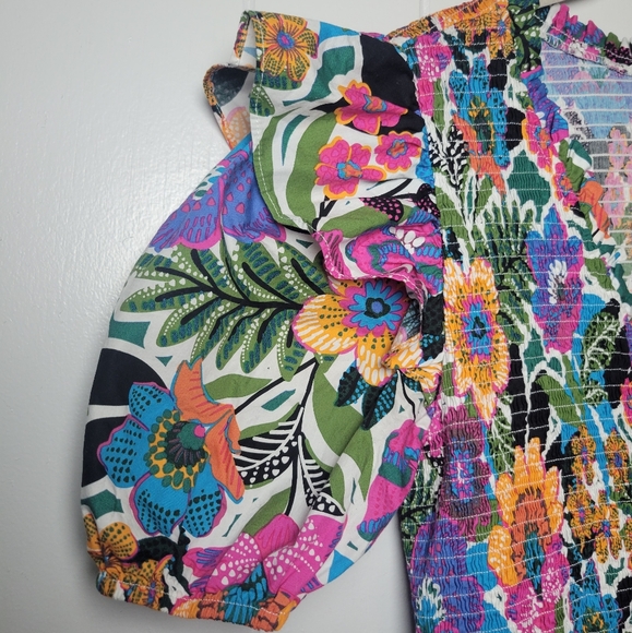 Baltic Born Kyrie Puff Sleeve Floral Print Dress Ruffle Shoulder Vibrant Boho XL - Picture 9 of 15